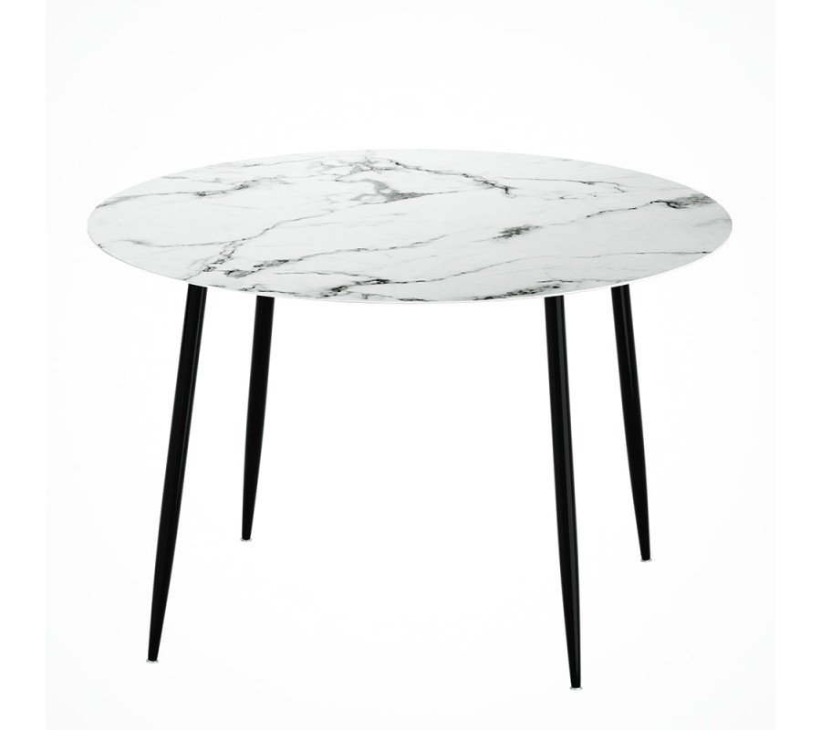 Mefunb Dining Table Round Wooden Table With Marble Effect Metal Legs 110CM White Mefunb Dining Table Round Wooden Table With Marble Effect Metal Legs 110CM White