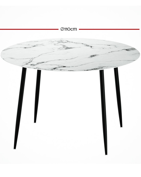 Mefunb Dining Table Round Wooden Table With Marble Effect Metal Legs 110CM White