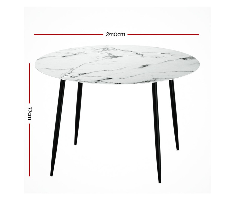 Mefunb Dining Table Round Wooden Table With Marble Effect Metal Legs 110CM White Mefunb Dining Table Round Wooden Table With Marble Effect Metal Legs 110CM White
