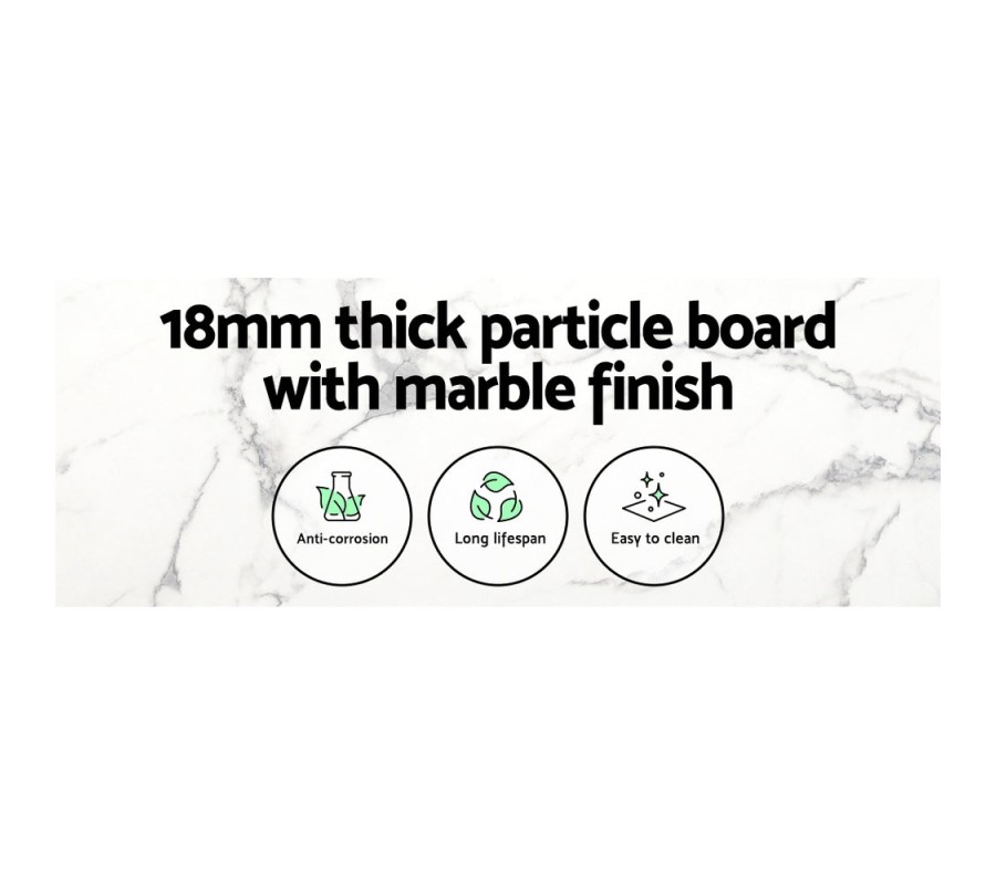 Mefunb Dining Table Round Wooden Table With Marble Effect Metal Legs 110CM White Mefunb Dining Table Round Wooden Table With Marble Effect Metal Legs 110CM White