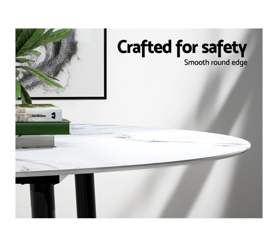 Mefunb Dining Table Round Wooden Table With Marble Effect Metal Legs 110CM White Mefunb Dining Table Round Wooden Table With Marble Effect Metal Legs 110CM White