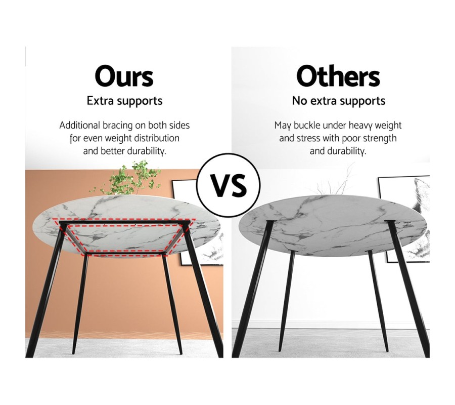 Mefunb Dining Table Round Wooden Table With Marble Effect Metal Legs 110CM White Mefunb Dining Table Round Wooden Table With Marble Effect Metal Legs 110CM White