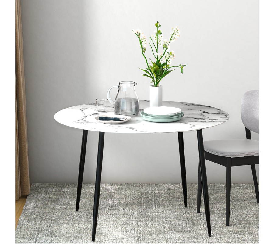 Mefunb Dining Table Round Wooden Table With Marble Effect Metal Legs 110CM White Mefunb Dining Table Round Wooden Table With Marble Effect Metal Legs 110CM White