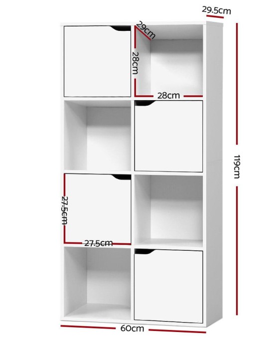 Display Shelf 8 Cube Storage 4 Door Cabinet Organiser Bookshelf Unit White