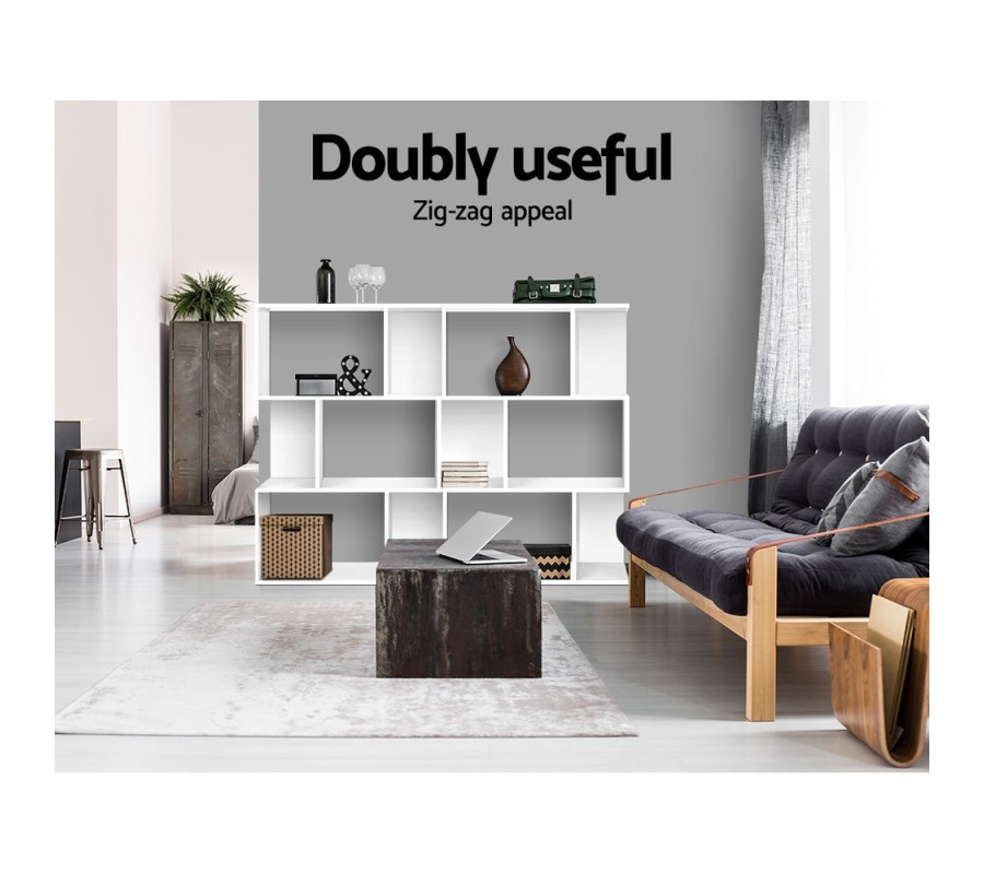 3 Tier Zig Zag Bookshelf – White 3 Tier Zig Zag Bookshelf – White