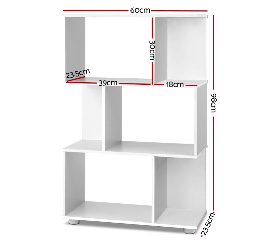 3 Tier Zig Zag Bookshelf – White 3 Tier Zig Zag Bookshelf – White