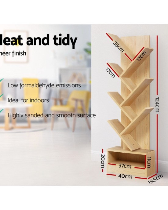 Display Shelf 7-Shelf Tree Bookshelf Book Storage Rack Bookcase Natural