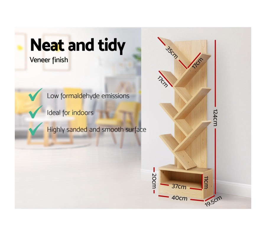 Display Shelf 7-Shelf Tree Bookshelf Book Storage Rack Bookcase Natural Display Shelf 7-Shelf Tree Bookshelf Book Storage Rack Bookcase Natural