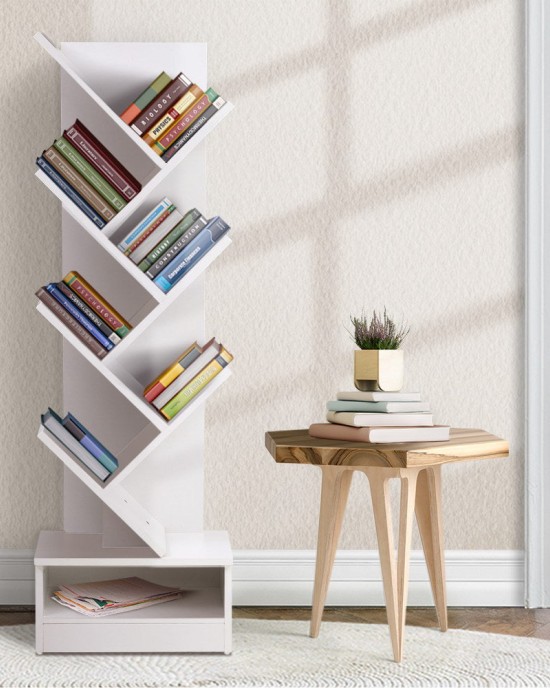 Display Shelf 7-Shelf Tree Bookshelf Book Storage Rack Bookcase White