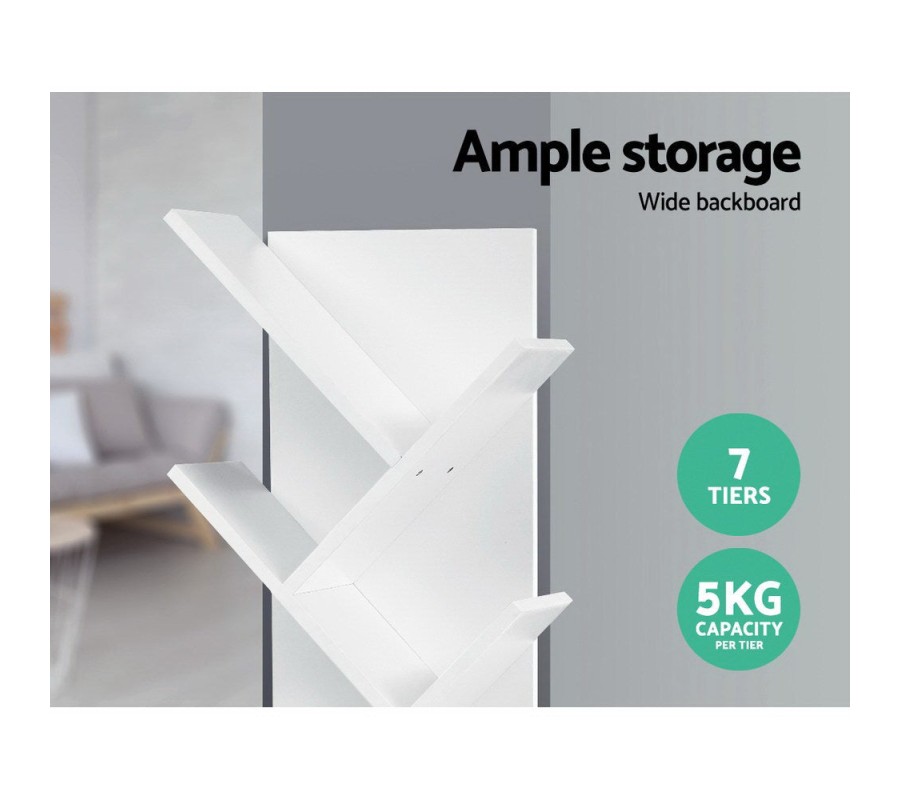 Display Shelf 7-Shelf Tree Bookshelf Book Storage Rack Bookcase White Display Shelf 7-Shelf Tree Bookshelf Book Storage Rack Bookcase White