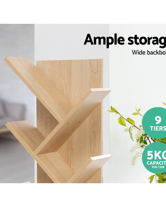 Display Shelf 9-Shelf Tree Bookshelf Book Storage Rack Bookcase Natural