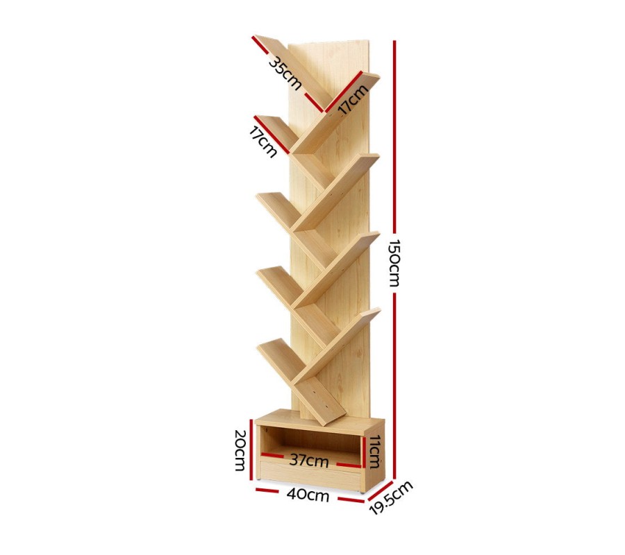 Display Shelf 9-Shelf Tree Bookshelf Book Storage Rack Bookcase Natural Display Shelf 9-Shelf Tree Bookshelf Book Storage Rack Bookcase Natural