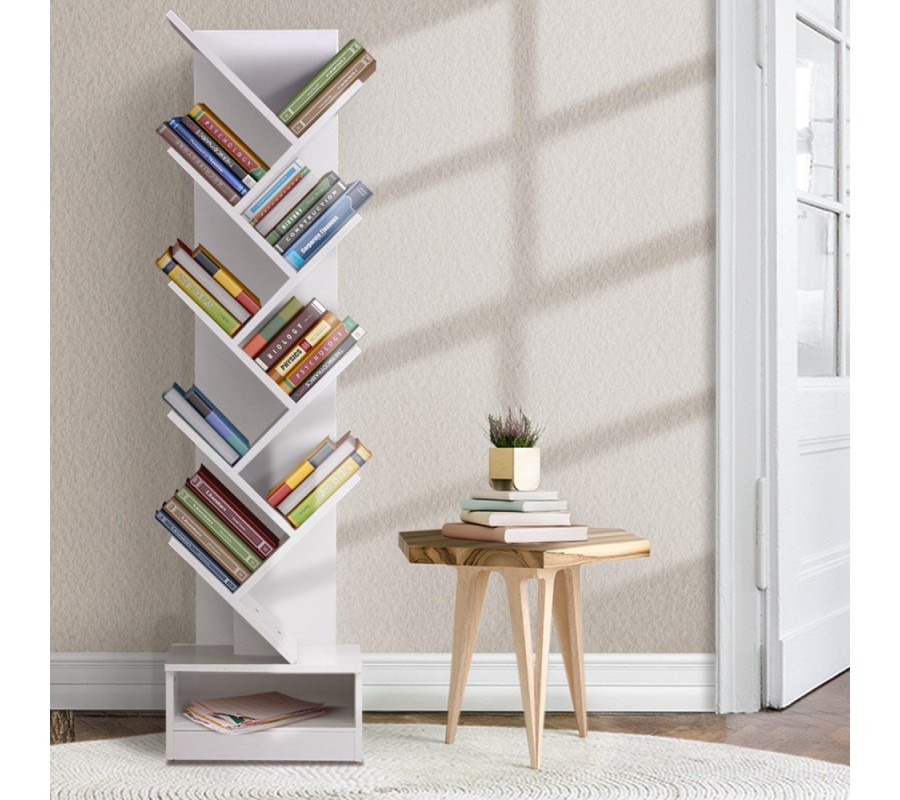 Display Shelf 9-Shelf Tree Bookshelf Book Storage Rack Bookcase White Display Shelf 9-Shelf Tree Bookshelf Book Storage Rack Bookcase White