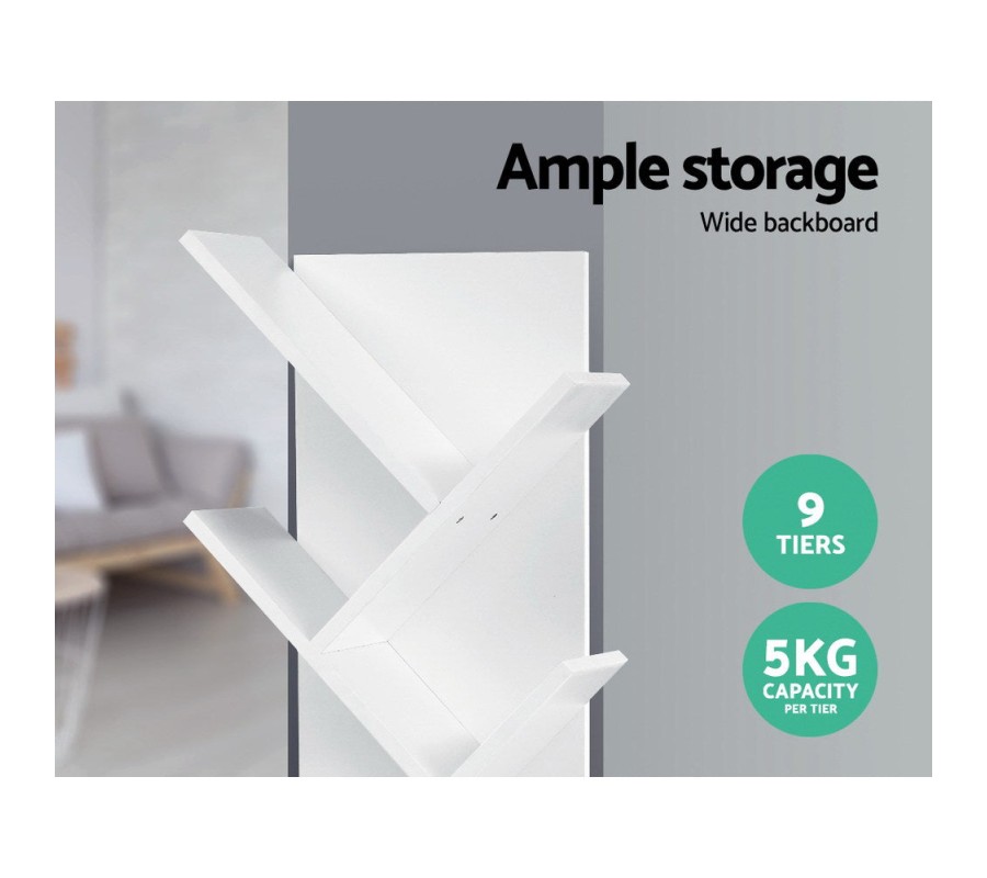 Display Shelf 9-Shelf Tree Bookshelf Book Storage Rack Bookcase White Display Shelf 9-Shelf Tree Bookshelf Book Storage Rack Bookcase White