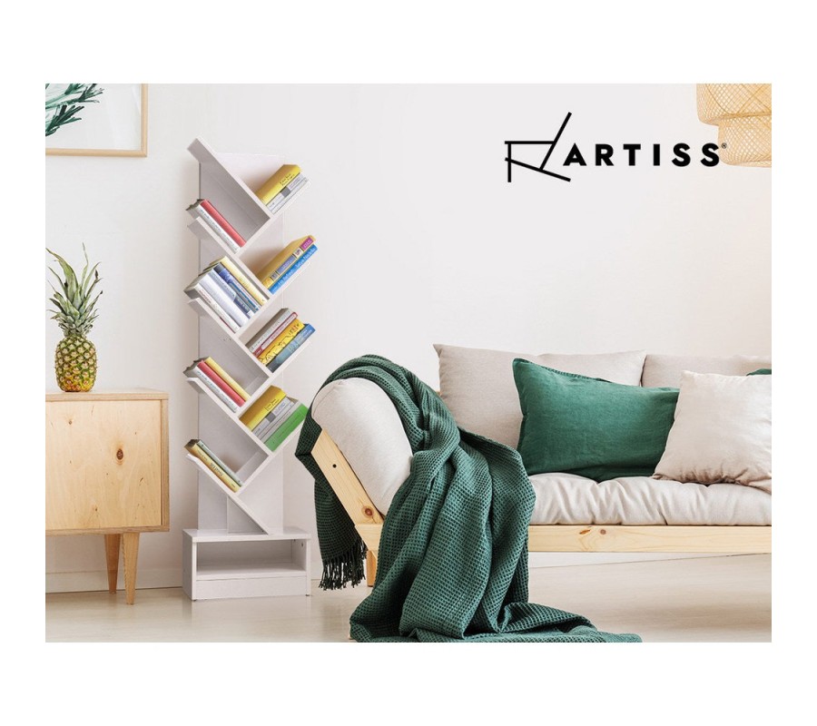 Display Shelf 9-Shelf Tree Bookshelf Book Storage Rack Bookcase White Display Shelf 9-Shelf Tree Bookshelf Book Storage Rack Bookcase White