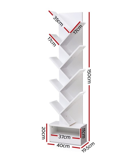 Display Shelf 9-Shelf Tree Bookshelf Book Storage Rack Bookcase White