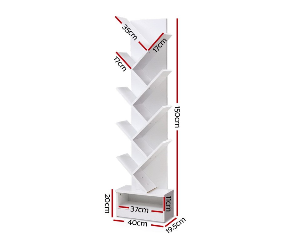 Display Shelf 9-Shelf Tree Bookshelf Book Storage Rack Bookcase White Display Shelf 9-Shelf Tree Bookshelf Book Storage Rack Bookcase White