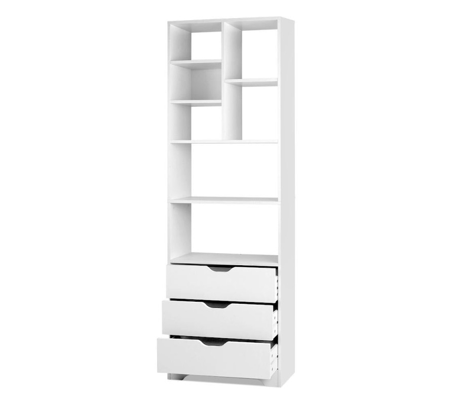 Shelving Unit with 3 Drawers – White Shelving Unit with 3 Drawers – White