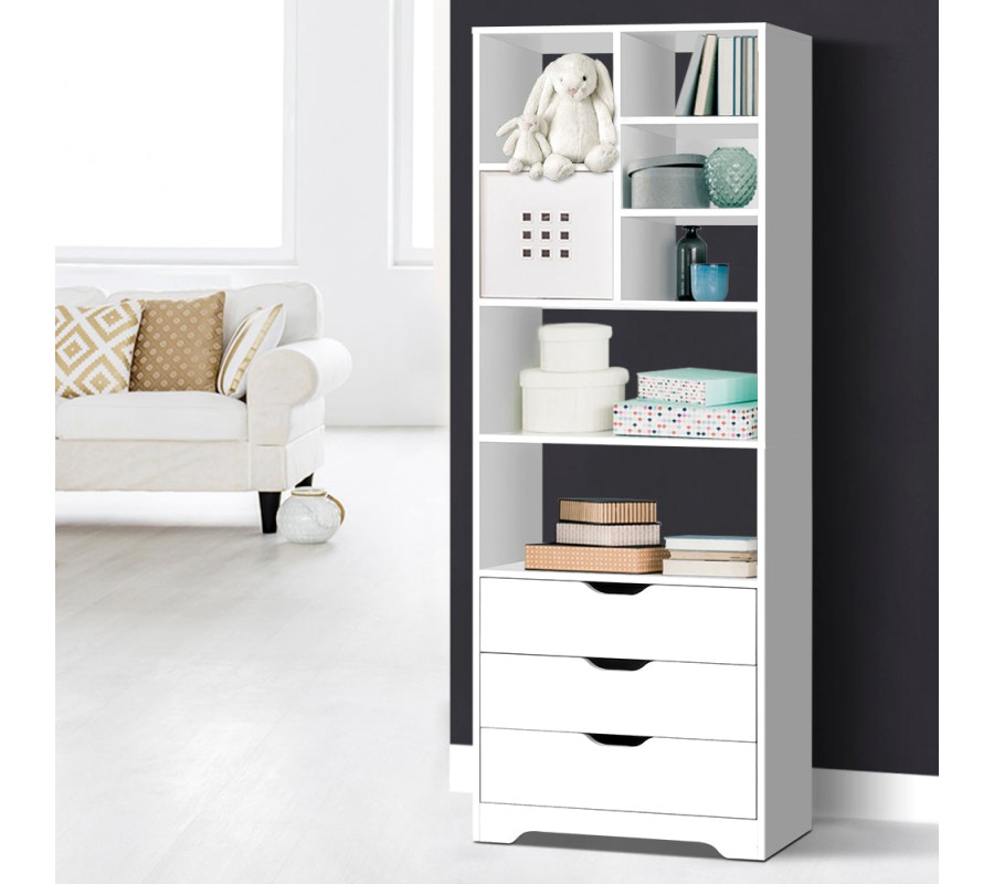 Shelving Unit with 3 Drawers – White Shelving Unit with 3 Drawers – White