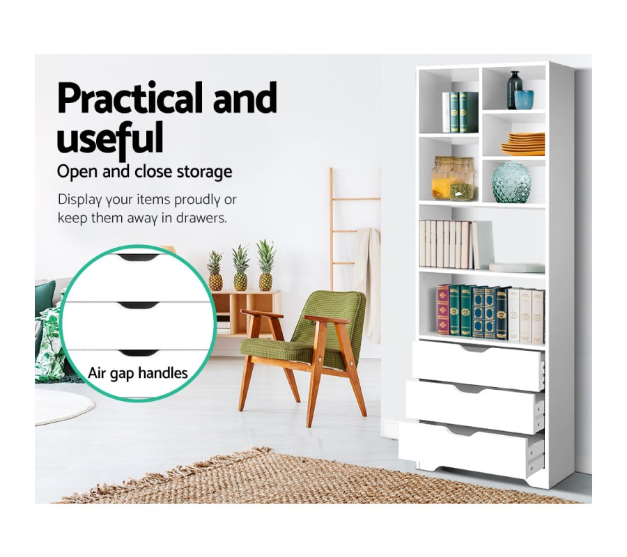 Shelving Unit with 3 Drawers – White Shelving Unit with 3 Drawers – White