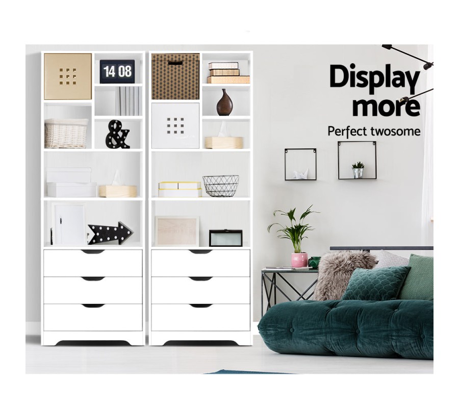 Shelving Unit with 3 Drawers – White Shelving Unit with 3 Drawers – White