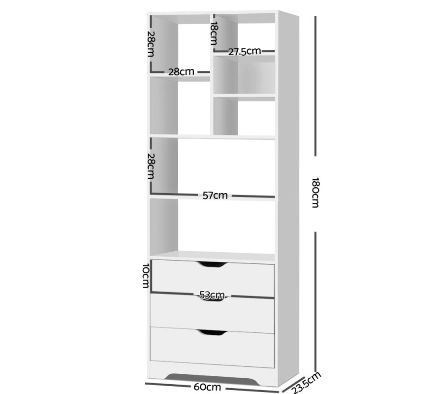 Shelving Unit with 3 Drawers – White Shelving Unit with 3 Drawers – White