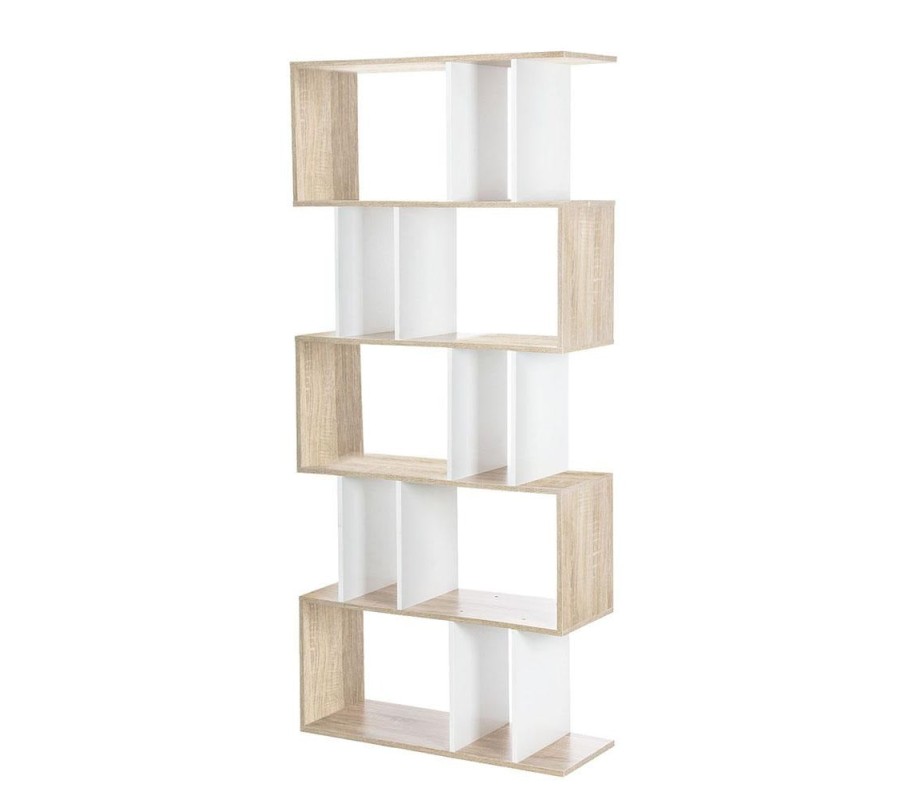 5-tier Zigzag Shelving Unit – White and Wood 5-tier Zigzag Shelving Unit – White and Wood