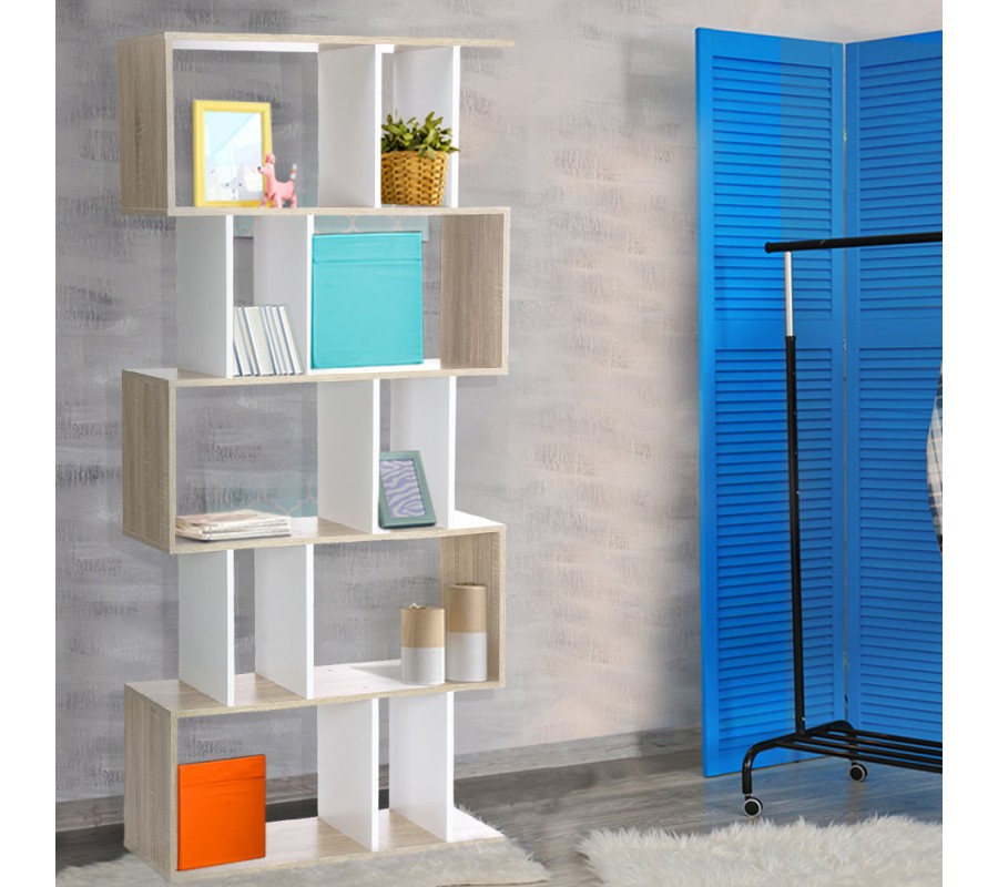 5-tier Zigzag Shelving Unit – White and Wood 5-tier Zigzag Shelving Unit – White and Wood
