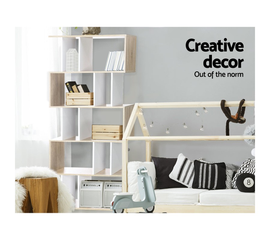 5-tier Zigzag Shelving Unit – White and Wood 5-tier Zigzag Shelving Unit – White and Wood