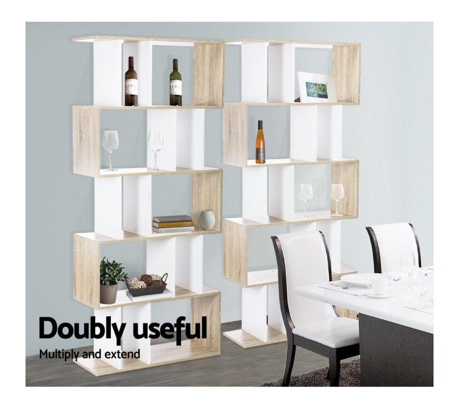 5-tier Zigzag Shelving Unit – White and Wood 5-tier Zigzag Shelving Unit – White and Wood