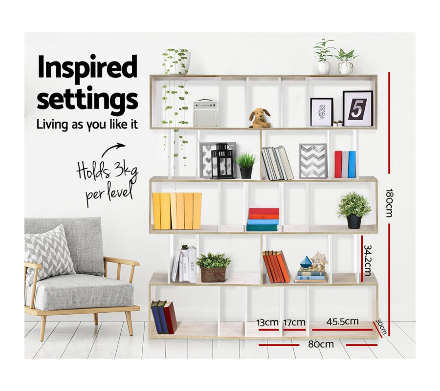 5-tier Zigzag Shelving Unit – White and Wood 5-tier Zigzag Shelving Unit – White and Wood