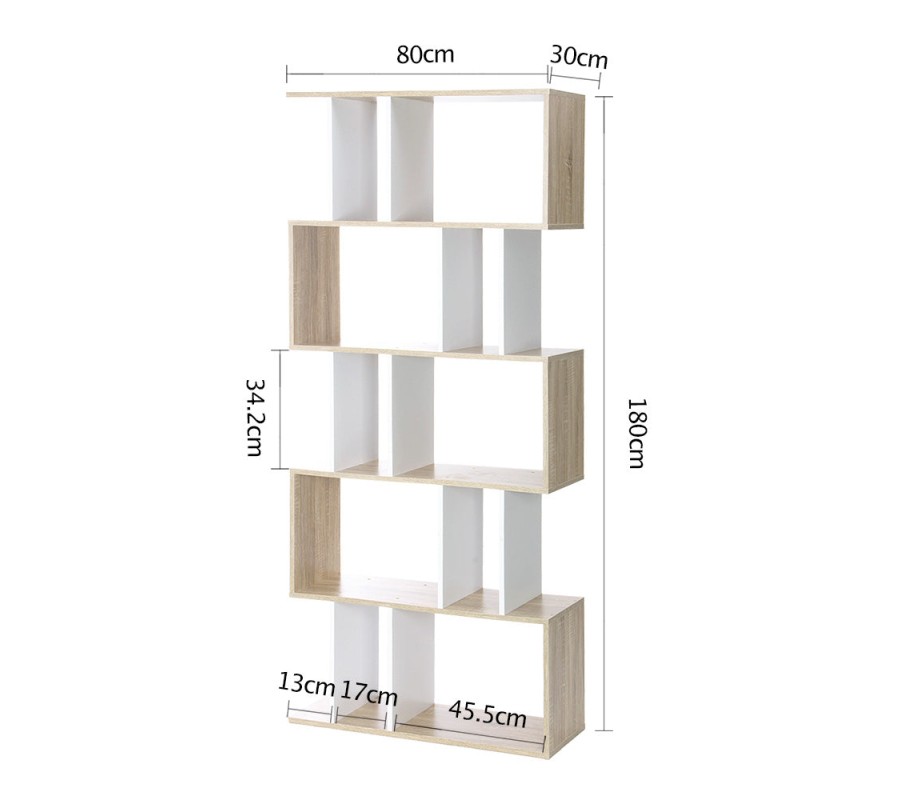 5-tier Zigzag Shelving Unit – White and Wood 5-tier Zigzag Shelving Unit – White and Wood