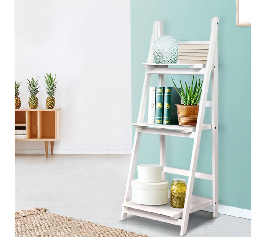 Display Shelf 3 Tier Wooden Ladder Stand Storage Book Shelves Rack White Display Shelf 3 Tier Wooden Ladder Stand Storage Book Shelves Rack White