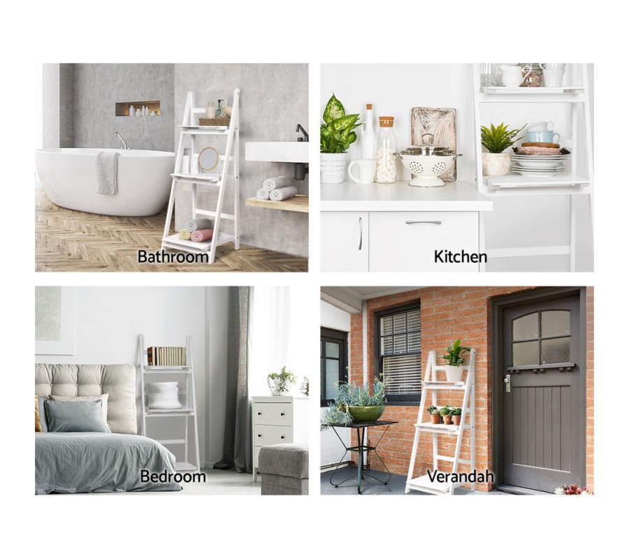 Display Shelf 3 Tier Wooden Ladder Stand Storage Book Shelves Rack White Display Shelf 3 Tier Wooden Ladder Stand Storage Book Shelves Rack White