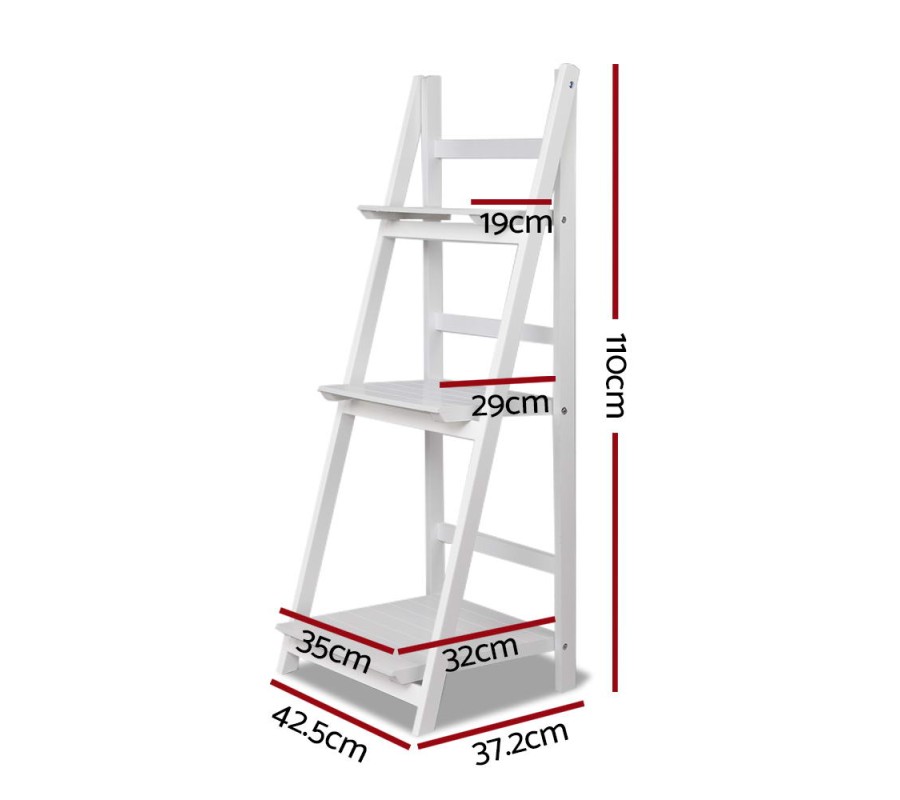 Display Shelf 3 Tier Wooden Ladder Stand Storage Book Shelves Rack White Display Shelf 3 Tier Wooden Ladder Stand Storage Book Shelves Rack White