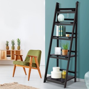 Display Shelf 5 Tier Wooden Ladder Stand Storage Book Shelves Rack Coffee