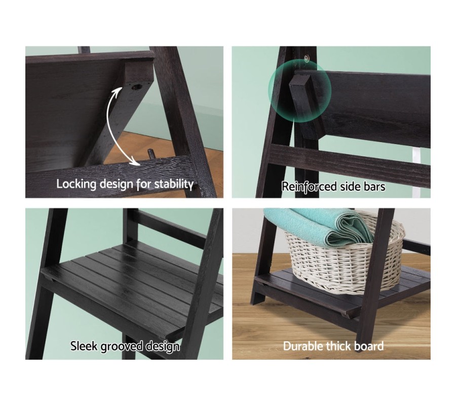 Display Shelf 5 Tier Wooden Ladder Stand Storage Book Shelves Rack Coffee Display Shelf 5 Tier Wooden Ladder Stand Storage Book Shelves Rack Coffee