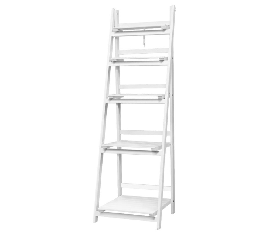 Display Shelf 5 Tier Wooden Ladder Stand Storage Book Shelves Rack White Display Shelf 5 Tier Wooden Ladder Stand Storage Book Shelves Rack White