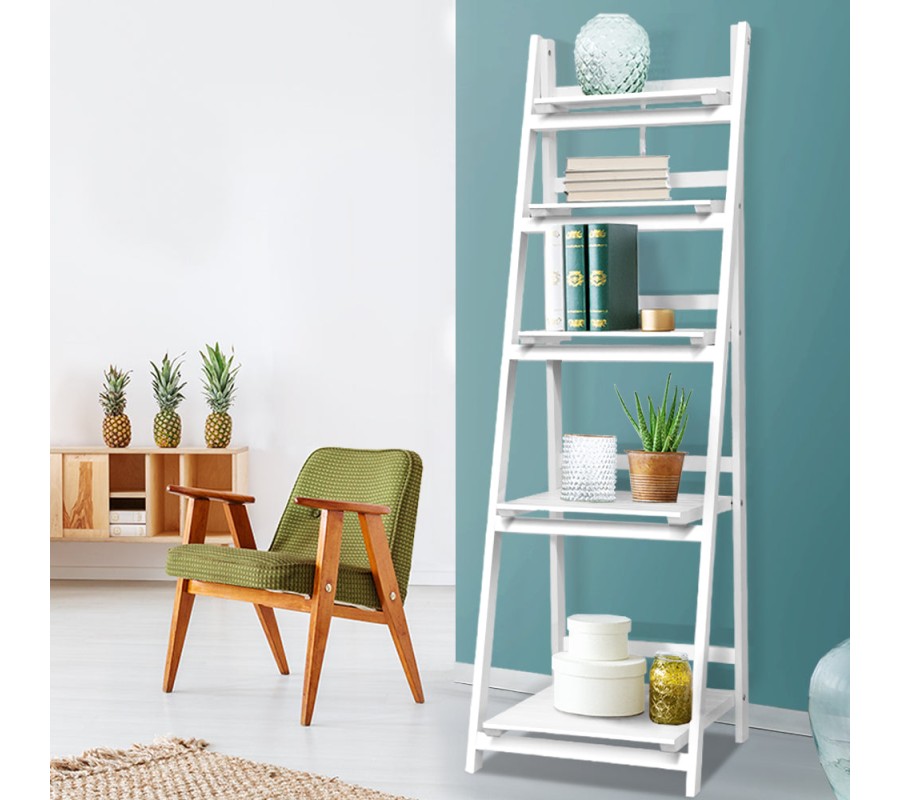 Display Shelf 5 Tier Wooden Ladder Stand Storage Book Shelves Rack White Display Shelf 5 Tier Wooden Ladder Stand Storage Book Shelves Rack White