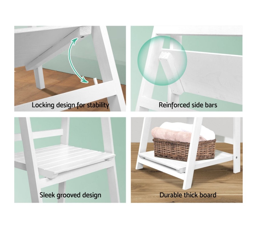 Display Shelf 5 Tier Wooden Ladder Stand Storage Book Shelves Rack White Display Shelf 5 Tier Wooden Ladder Stand Storage Book Shelves Rack White