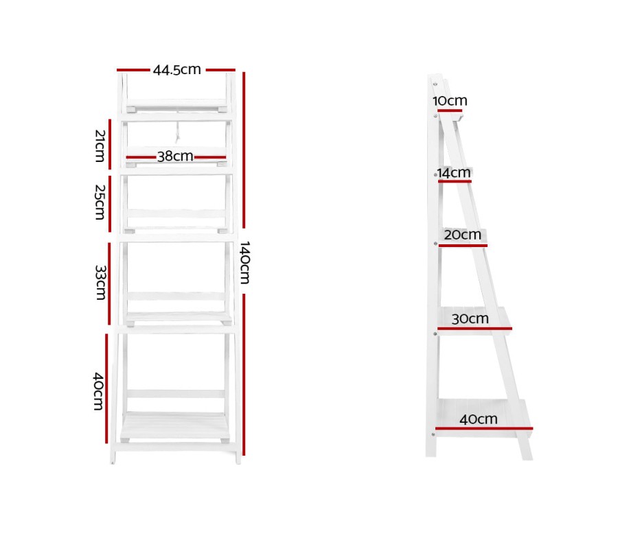 Display Shelf 5 Tier Wooden Ladder Stand Storage Book Shelves Rack White Display Shelf 5 Tier Wooden Ladder Stand Storage Book Shelves Rack White