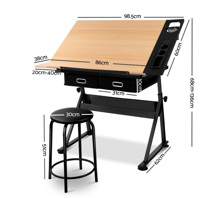 Tilt Drafting Table Stool Set – Natural & Black Tilt Drafting Table Stool Set – Natural & Black