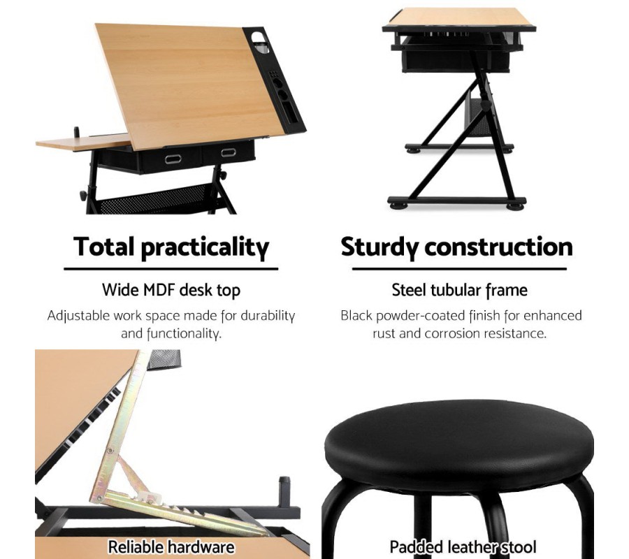 Tilt Drafting Table Stool Set – Natural & Black Tilt Drafting Table Stool Set – Natural & Black