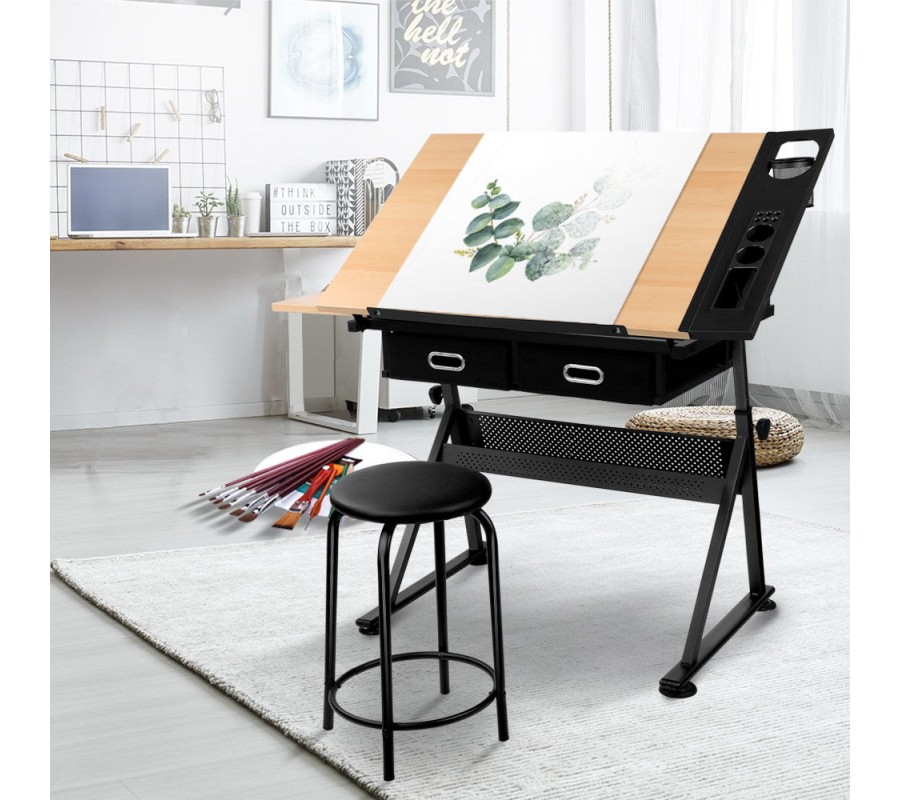 Tilt Drafting Table Stool Set – Natural & Black Tilt Drafting Table Stool Set – Natural & Black