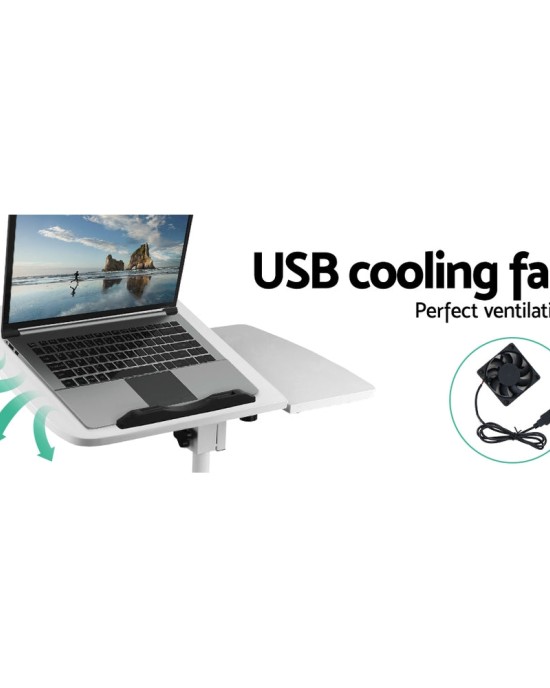 Laptop Table Desk Adjustable Stand With Fan – White