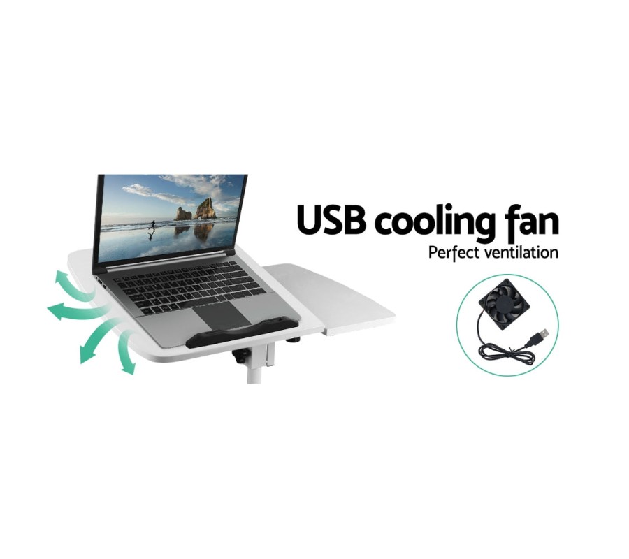 Laptop Table Desk Adjustable Stand With Fan – White Laptop Table Desk Adjustable Stand With Fan – White