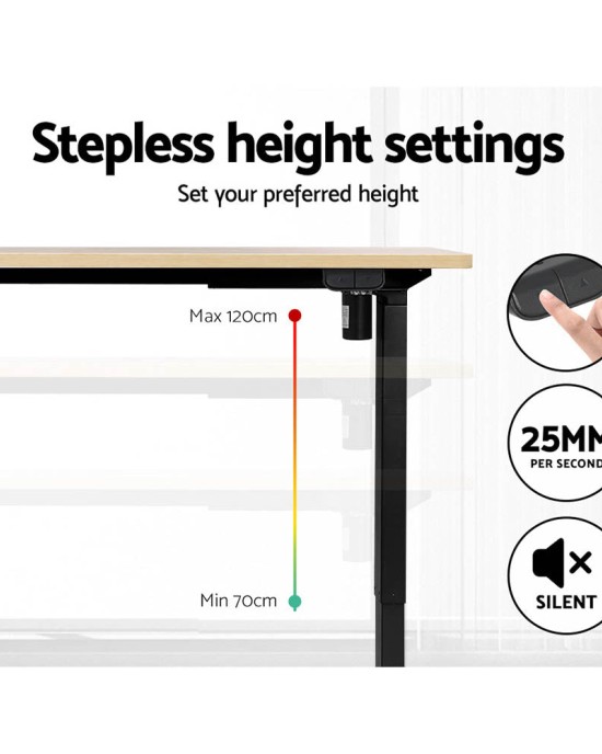 Electric Standing Desk Oak 120cm Motorised Adjustable Sit Stand Desks Black