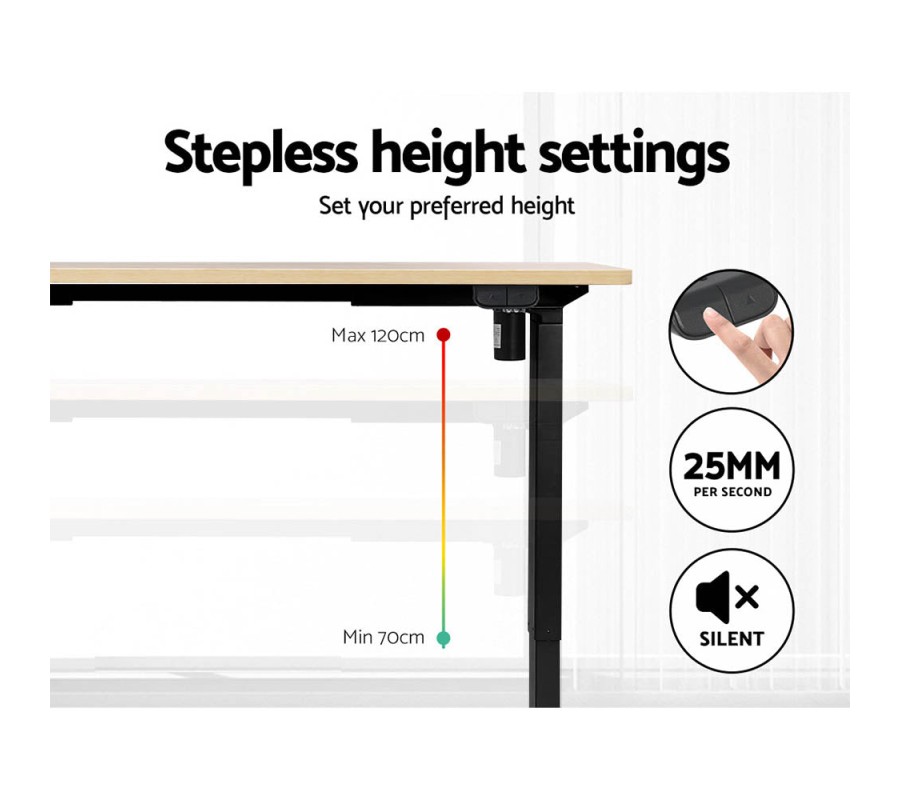 Electric Standing Desk Oak 140cm Motorised Adjustable Sit Stand Desks Black Electric Standing Desk Oak 140cm Motorised Adjustable Sit Stand Desks Black