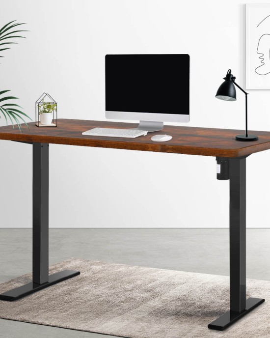 Electric Standing Desk Brown 120cm Motorised Adjustable Sit Stand Desks Black