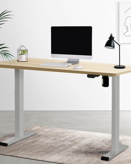 Electric Standing Desk Oak 120cm Motorised Adjustable Sit Stand Desks Grey